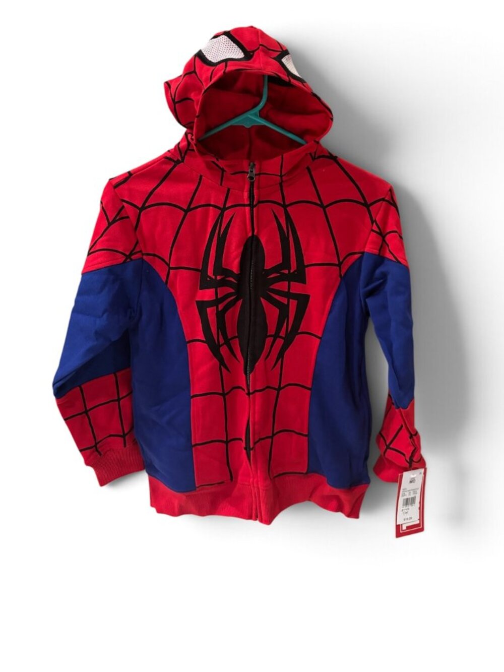 NWT Marvel Spider-Man Boys Full Zip Costume Hoodie Web Mask Hood Spider Logo